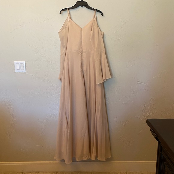 V Neck Bridesmaid Dress A Line Slit Evening Party Flowy Sleeve Dress - Picture 3 of 4
